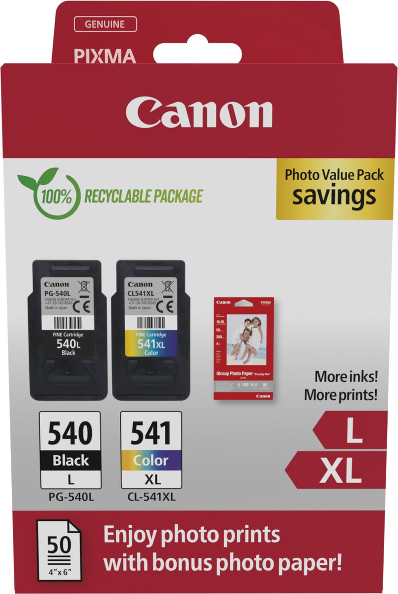 Canon Encre PG-540L+CL-541XL dorigine pack bundle noir, couleur 5224B012
