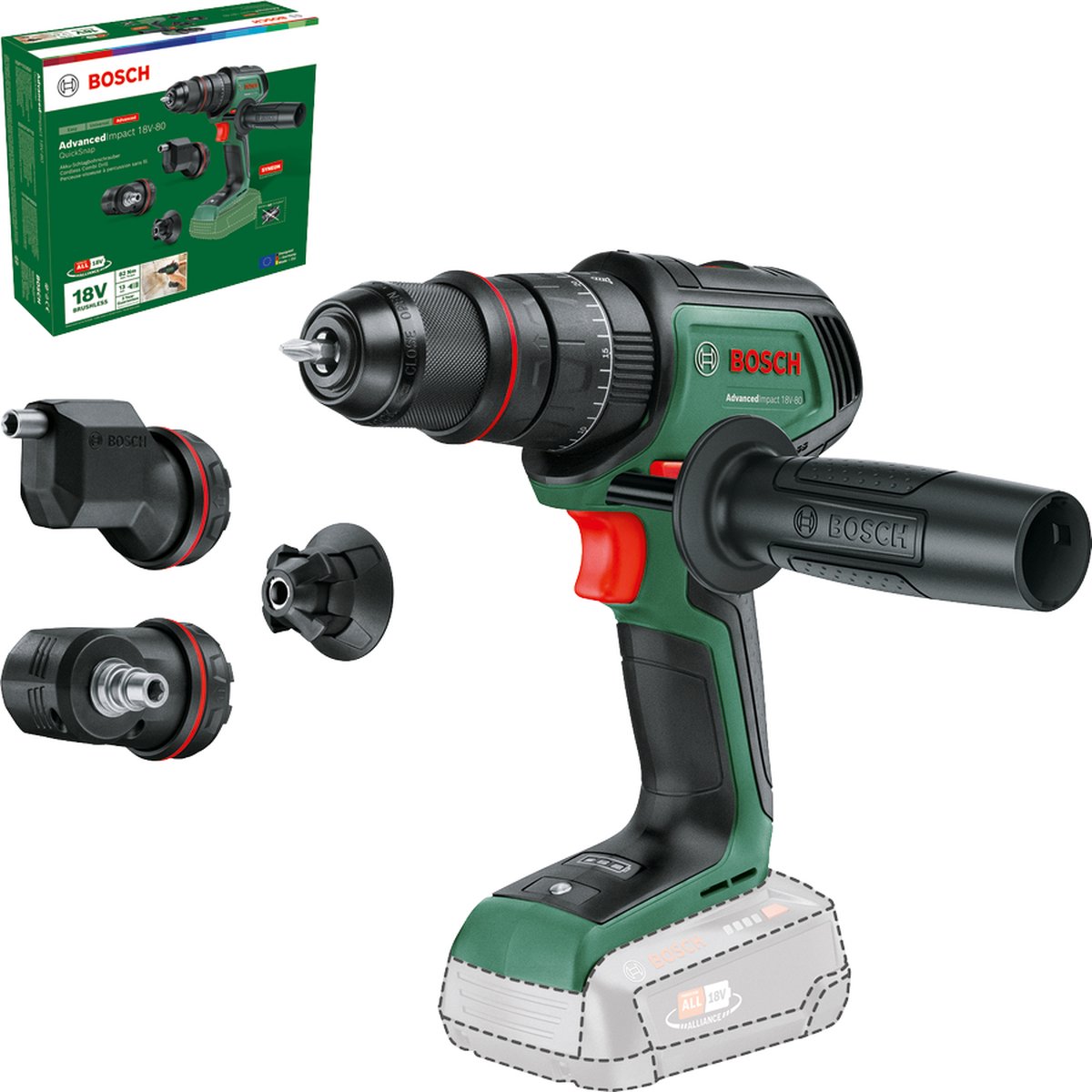 Bosch Home and Garden AdvancedImpact 18V-80 QuickSnap 2 vitesses-Perceuse à percussion sans fil sans batterie