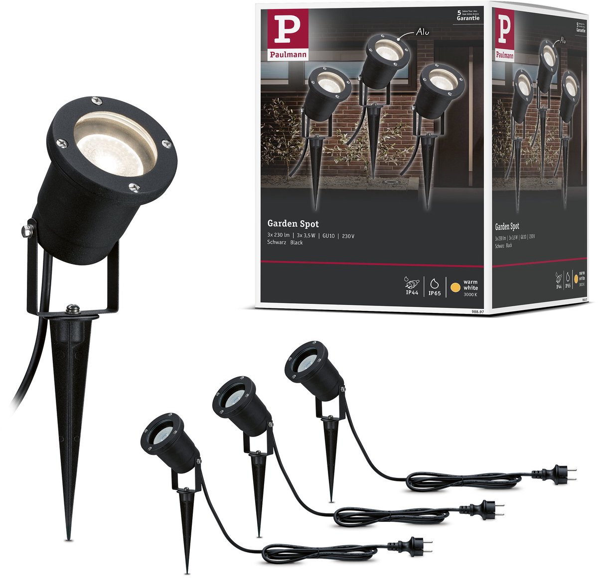 Projecteur à LED de jardin Paulmann 98897 jeu de 3 LED GU10 10.5 W noir
