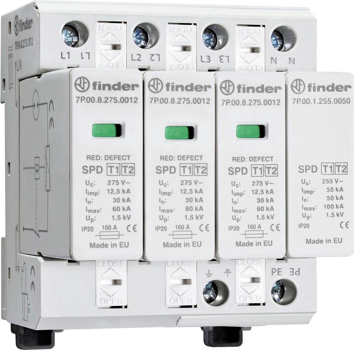Finder 7P.04.8.275.1012 7P.04.8.275.1012 Limiteur de surtension 60 kA 1 pc(s)