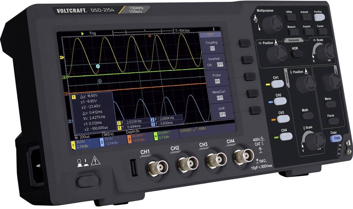 Oscilloscope numérique VOLTCRAFT DSO-2154 150 MHz 4 canaux 1 Géch/s 80 kpts 8 bits mémoire numérique (DSO)