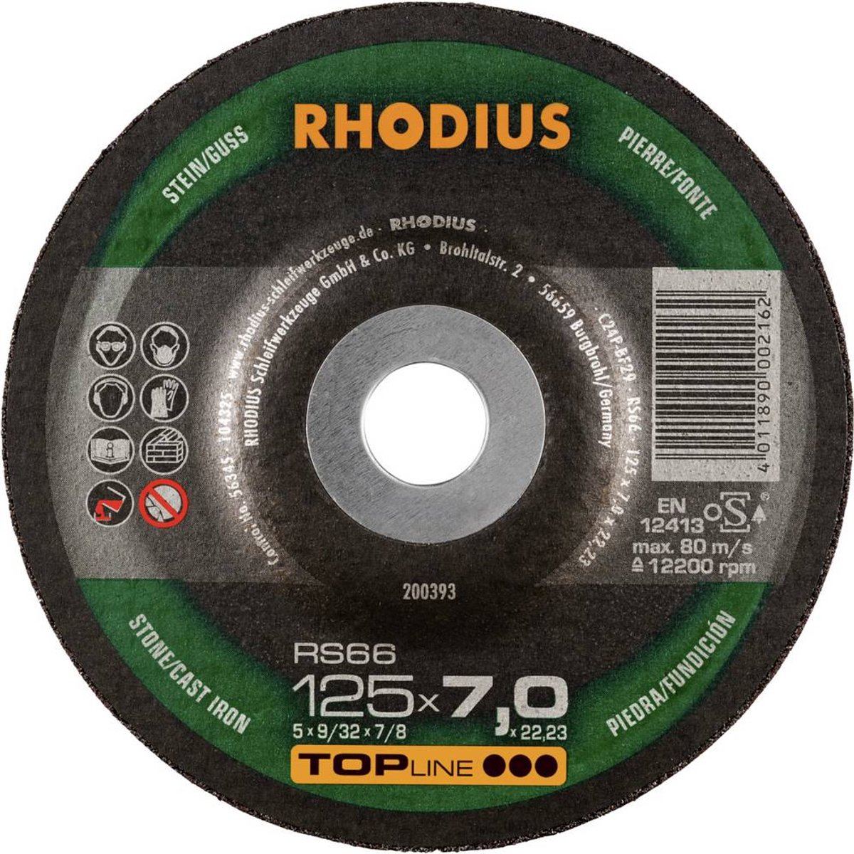 Rhodius 200393 RS66 Disque à ébarber Pierre, Fonte 25 pc(s)