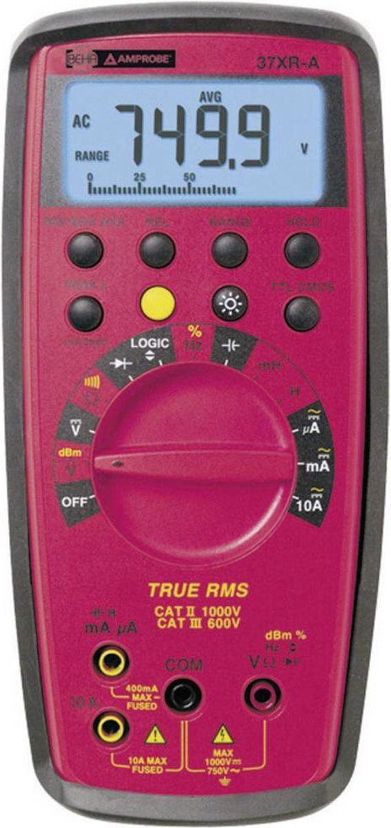 Multimètre numérique Beha Amprobe 37XR-A-D avec rétroéclairage de lécran, mesure de capacité, test de continuité CAT II 1000 V, CAT III 600 V Affichage (nombre