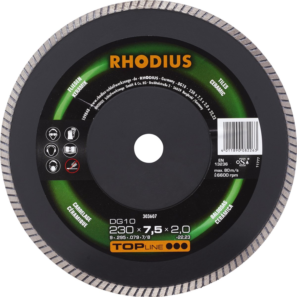 Rhodius DG10 303607 Disque à tronçonner diamanté 1 pc(s) Carrelage, Céramique