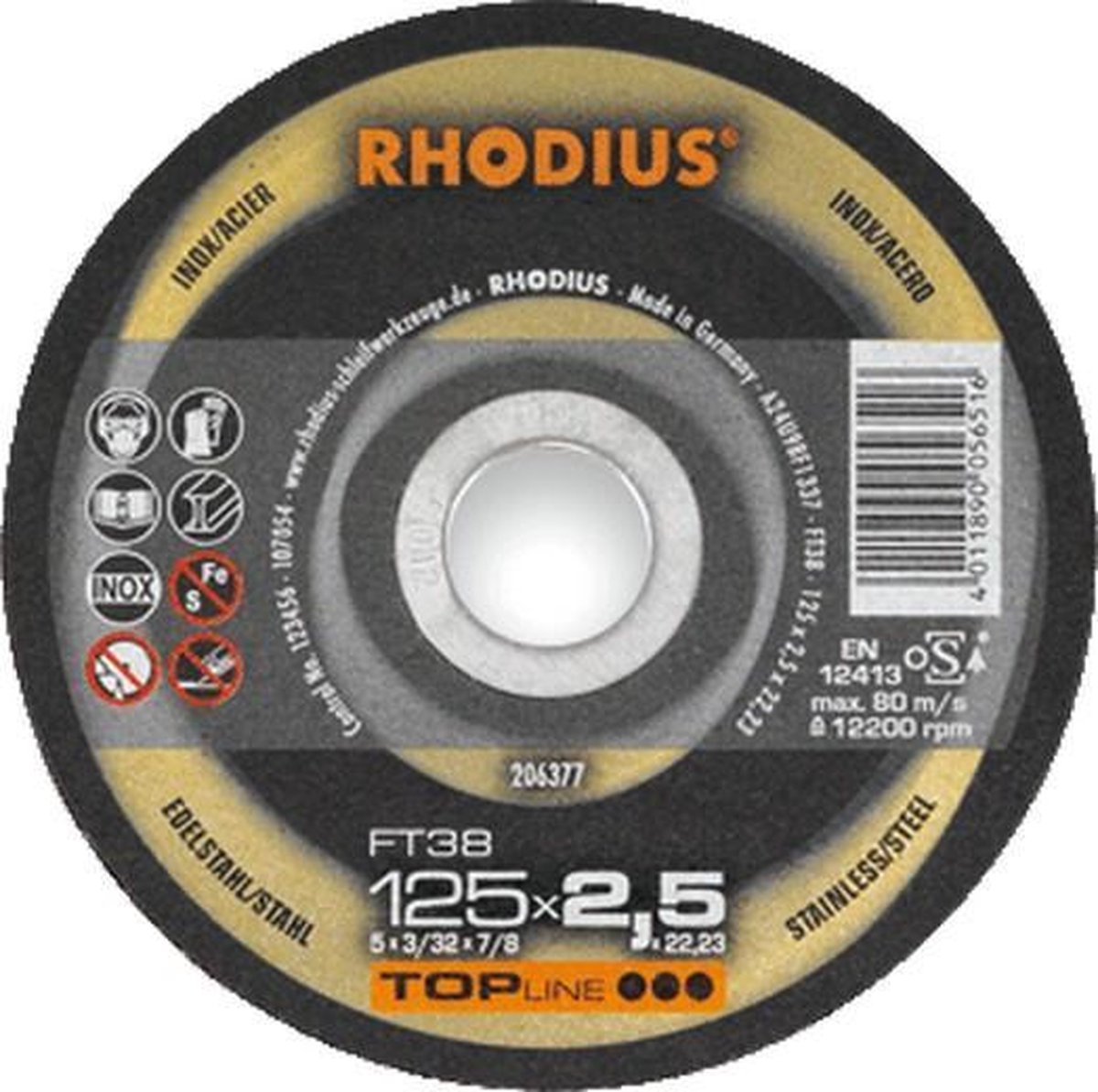 Rhodius FTK38 201099 Jeu de disque à tronçonner 25 pc(s) acier inoxydable, acier
