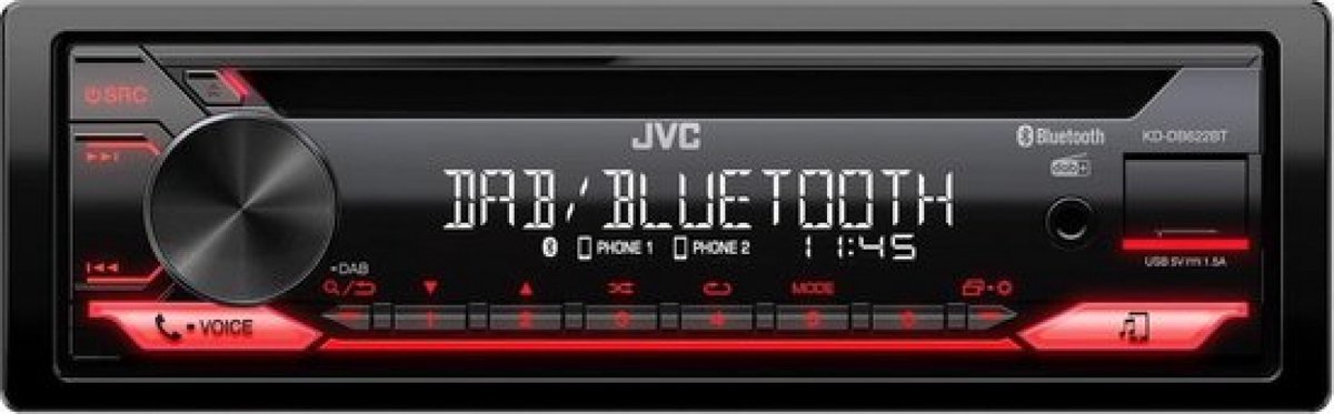 JVC KDDB622BT Autoradio port pour commande au volant, kit mains libres bluetooth, tuner DAB+