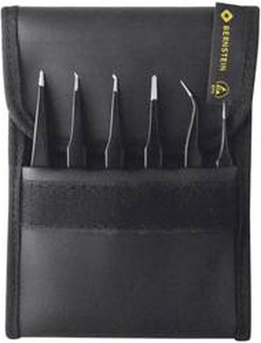 BERNSTEIN Tools for Electronics 5-060 Jeu de pinces brucelles CMS 6 pièces Super-pointue, pointe en forme de faucille, très pointue, plate, ronde, pointue,