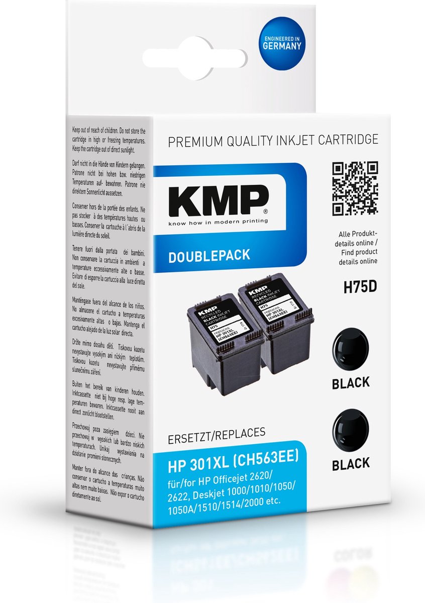 KMP Encre remplace HP 301XL, CH563EE compatible paquet de 2 noir H75D 1719,4021
