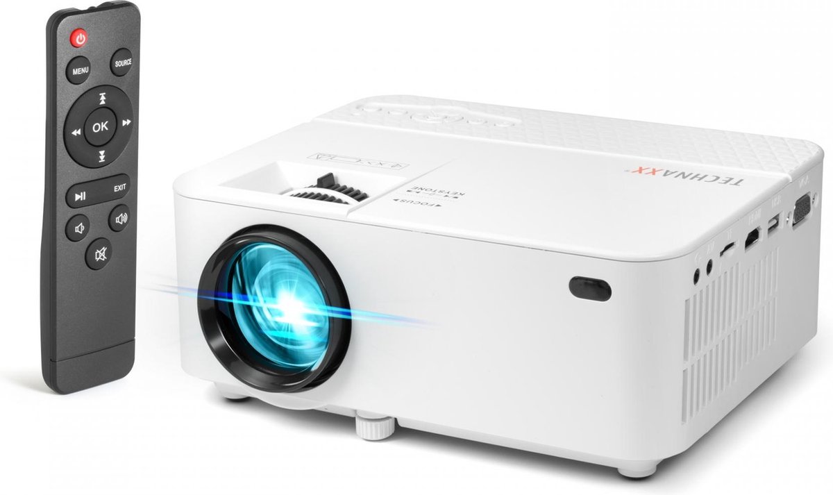 Technaxx Projecteur TX-113 LED 1800 Lumen ANSI 800 x 480 WVGA avec télécommande, entrée VGA, haut-parleur intégré