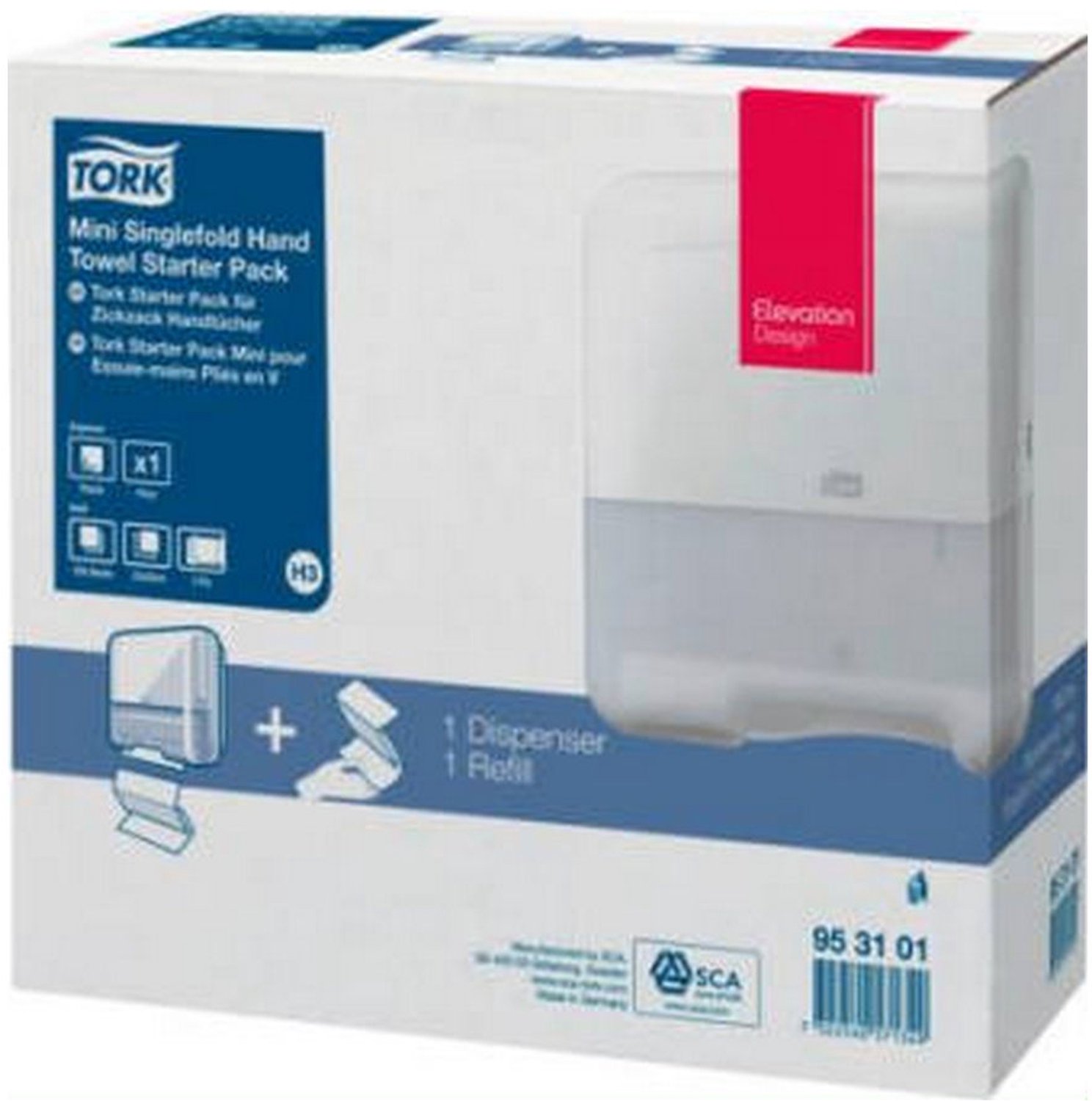 Distributeur essuie mains pliage enchevêtré Tork H3 + recharge blanc - Pack