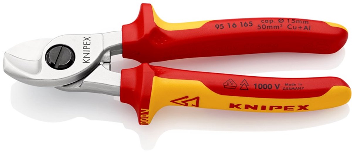 Knipex 95 16 165 Pince coupe-câbles VDE Adapté pour (technique disolation) câbles en alu et en cuivre, à 1 ou plusieurs fils 15 mm 50 mm² 0