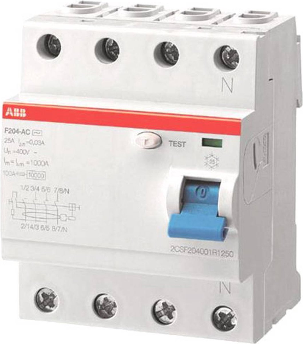 ABB 2CSF204123R1630 F204A-63/0,03L Interrupteur différentiel A 4 pôles 63 A 0.03 A 230 V