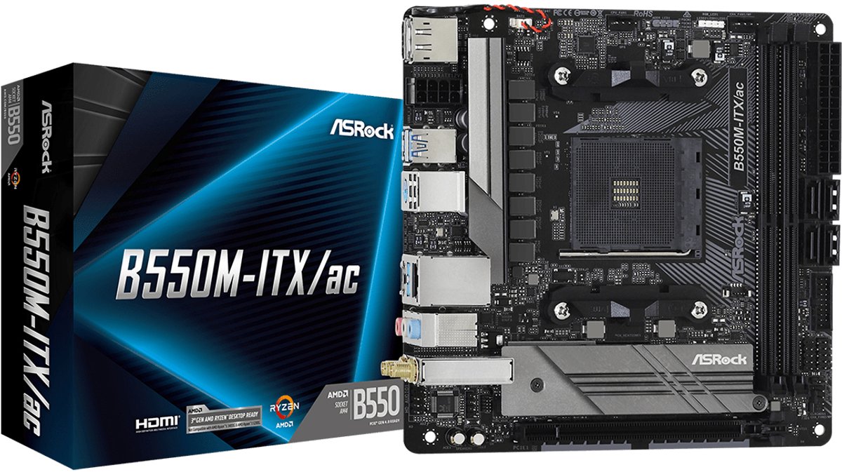 ASRock B550M-ITX/ac Carte mère Socket (PC) AMD AM4 Facteur de forme (détails) Mini-ITX Chipset de la carte mère AMD® B550