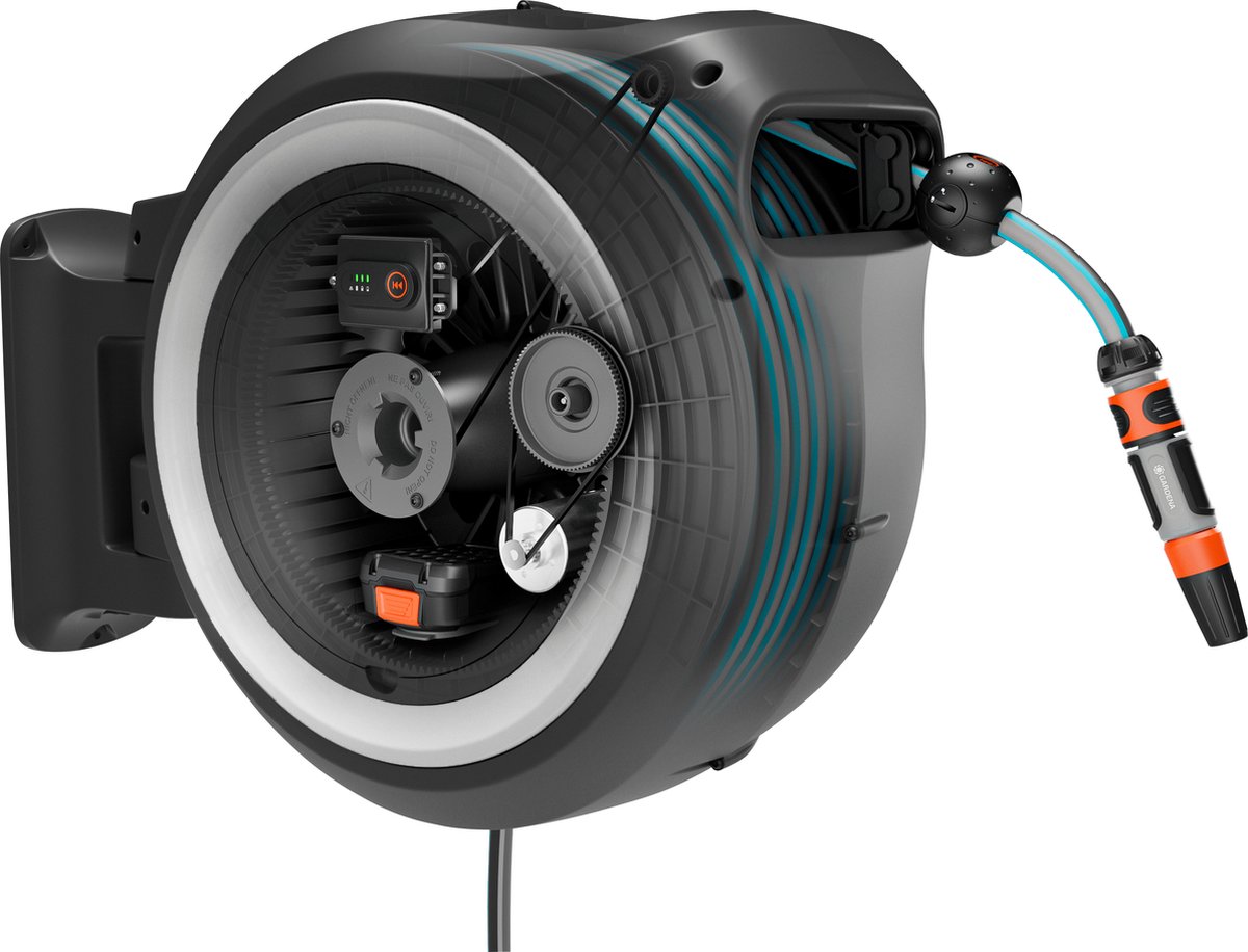 GARDENA 18647-55 Power Roll XXL Dévidoir mural sur batterie 40 m 1 pc(s) gris-blanc