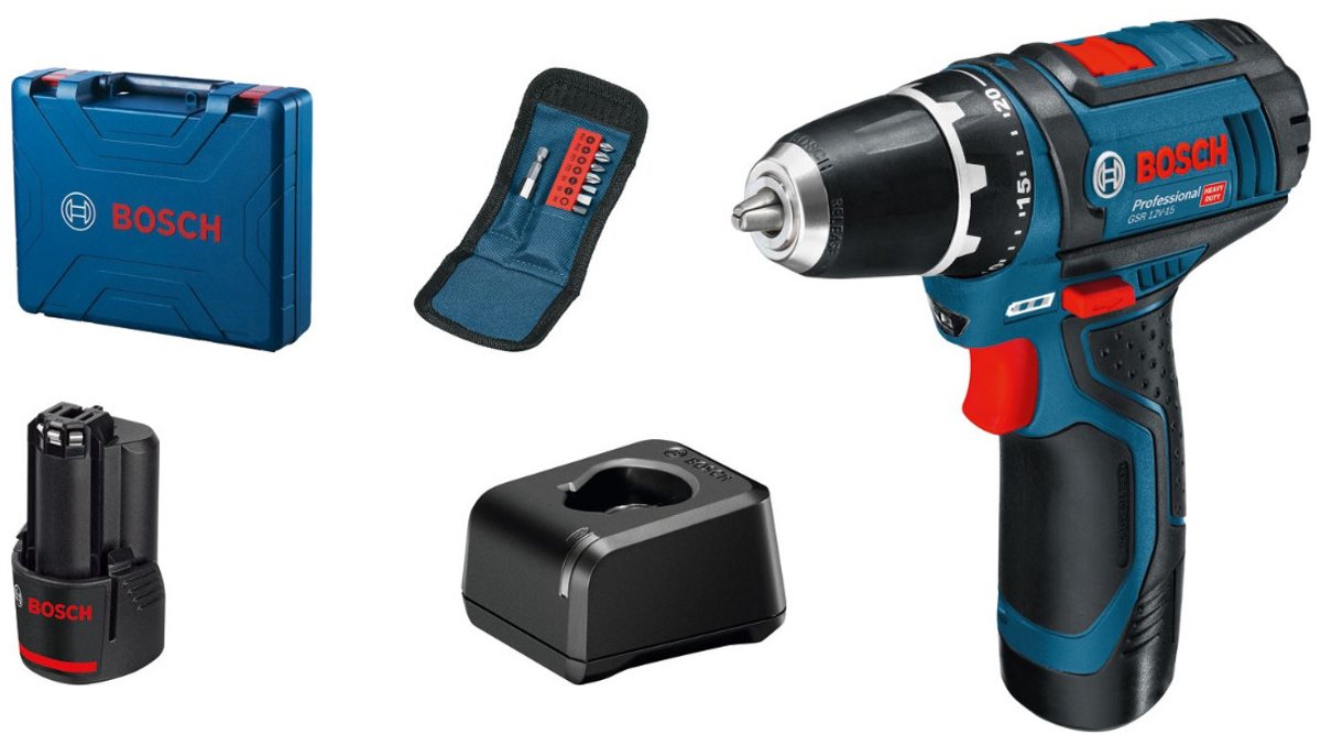 Perceuse sans fil Bosch Professional GSR 12V-15 12 V + 2 batteries, + chargeur, + mallette
