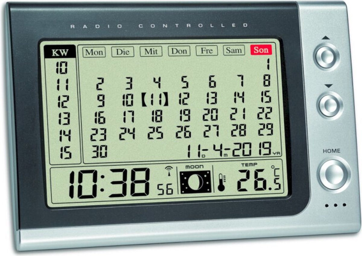 TFA Dostmann 60.2529.54 radiopiloté(e) Réveil anthracite, argent Heures de réveil 1