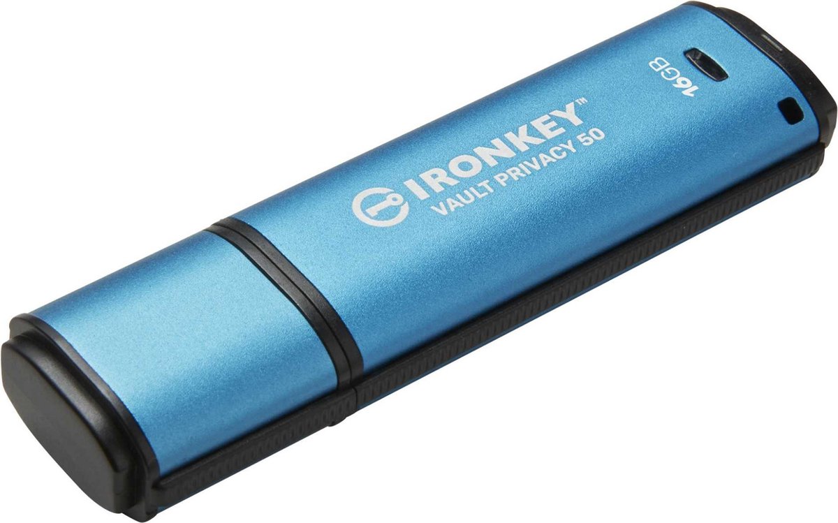Kingston IronKey Vault Privacy 50 Series Clé USB au détail 16 GB noir/bleu IKVP50/16GB USB 3.1 (Gen 1)