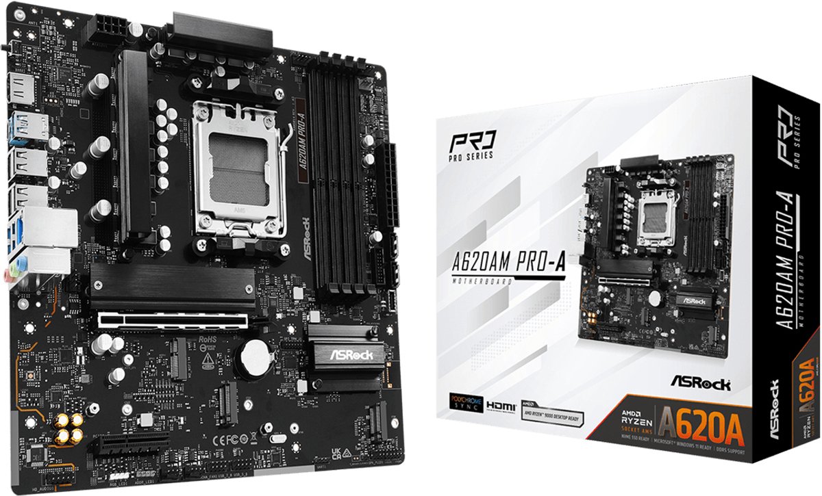 ASRock A620AM Pro-A Carte mère Socket (PC) AMD® AM5 Facteur de forme (détails) Micro-ATX Chipset de la carte mère AMD® A620A