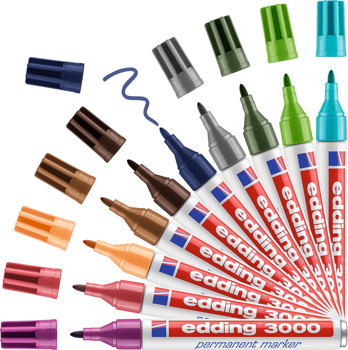 Edding e-3000 4-3000099 Marqueur permanent vert clair, gris, ocre, turquoise, vert olive, orange clair, bleu acier, marron foncé, rouge carmin, rouge-violet
