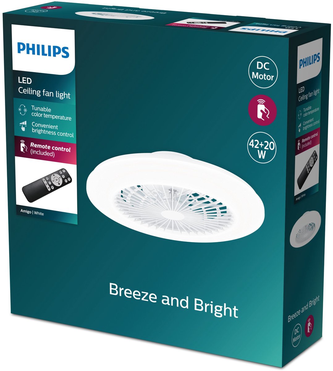 Philips LED Amigo Ventilateur de plafond 20 W, 42 W (Ø x H) 490 mm x 137 mm effet scintillant avec éclairage, variable
