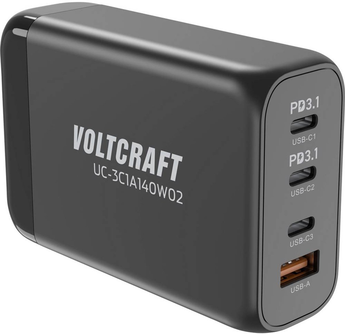 VOLTCRAFT UC-3C1A140W02 Chargeur USB 140 W 3x USB-C®, 1x USB-A Nbr. de sorties: 4 x GaN, USB Power Delivery (USB-PD), chargeur rapide