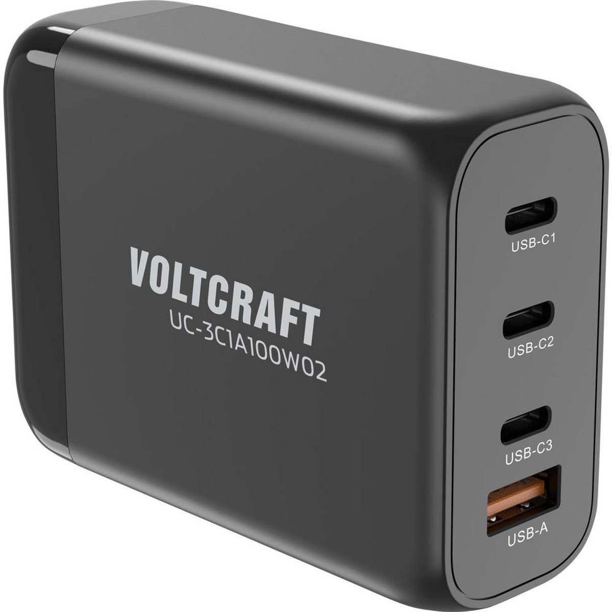 VOLTCRAFT UC-3C1A100W02 Chargeur USB 100 W 3x USB-C®, 1x USB-A Power Delivery noir intérieure GaN, USB Power Delivery (USB-PD), chargeur rapide