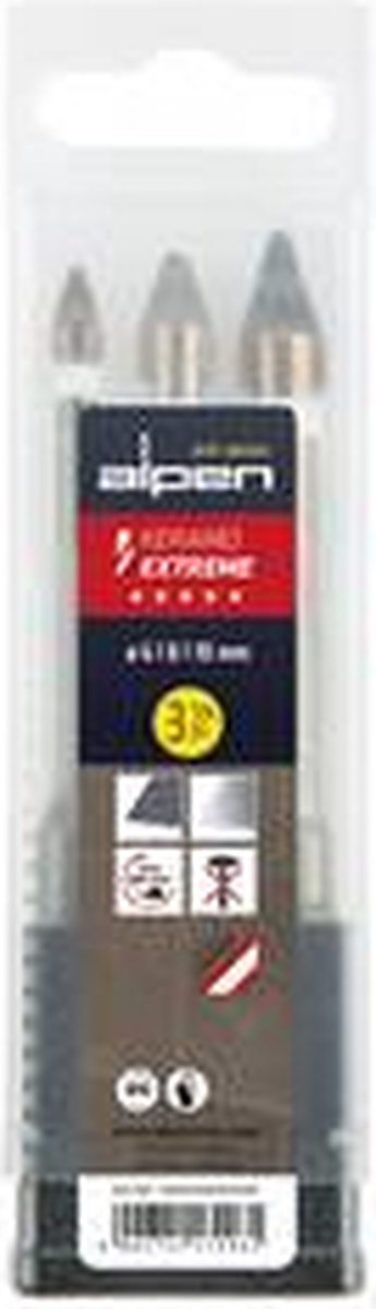 Alpen 0000300003100 Jeu de forets spécial verre 6 mm, 8 mm, 10 mm tige cylindrique 1 pc(s)