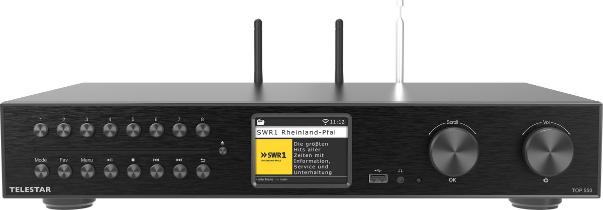 Telestar TOP 550 Schwarz Tuner Hi-Fi noir radio Internet, Bluetooth®, Lecteur CD, DAB+, USB