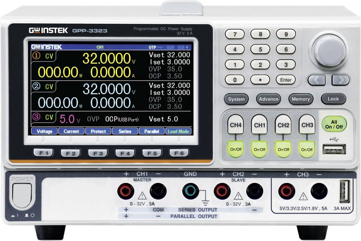 Alimentation de laboratoire réglable GW Instek GPP-3323 0 - 32 0 - 3 A 217 W RS-232, USB programmable Nbr. de sorties 3 x