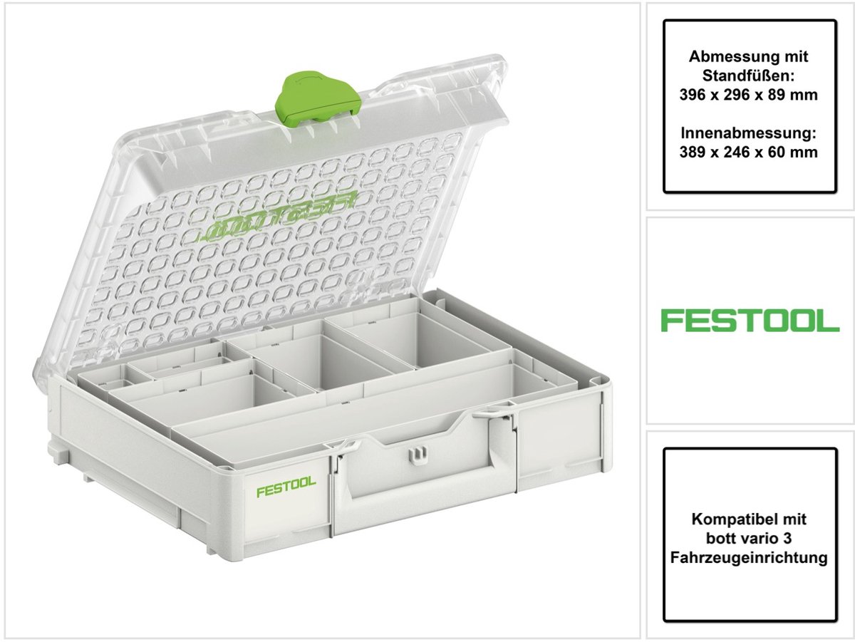 Caisse de transport Festool Organizer SYS3 ORG M 89 6xESB 204854 (L x l x H) 396 x 296 x 89 mm