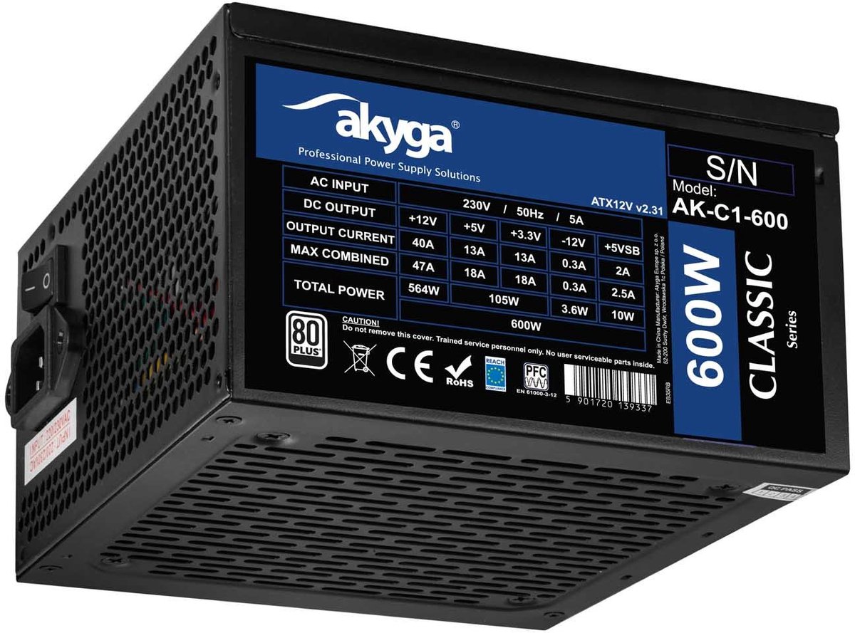 Akyga Alimentation PC 600 W ATX 80PLUS®