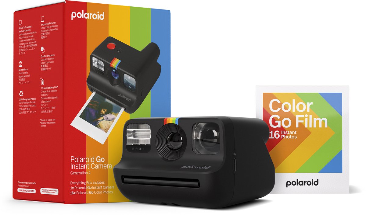 Polaroid Everything Box Polaroid Go Gen2 Appareil photo à développement instantané noir avec flash intégré