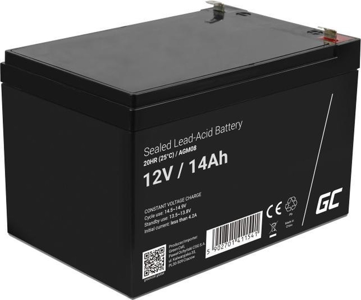 Green Cell Green Cell - USV-Akku - 1 x Batterie - Sealed Lead Acid (SLA) AGM08 Batterie au plomb 12 V 14 Ah plomb (AGM) (l x H x P) 151 x 95 x 98 mm cosses