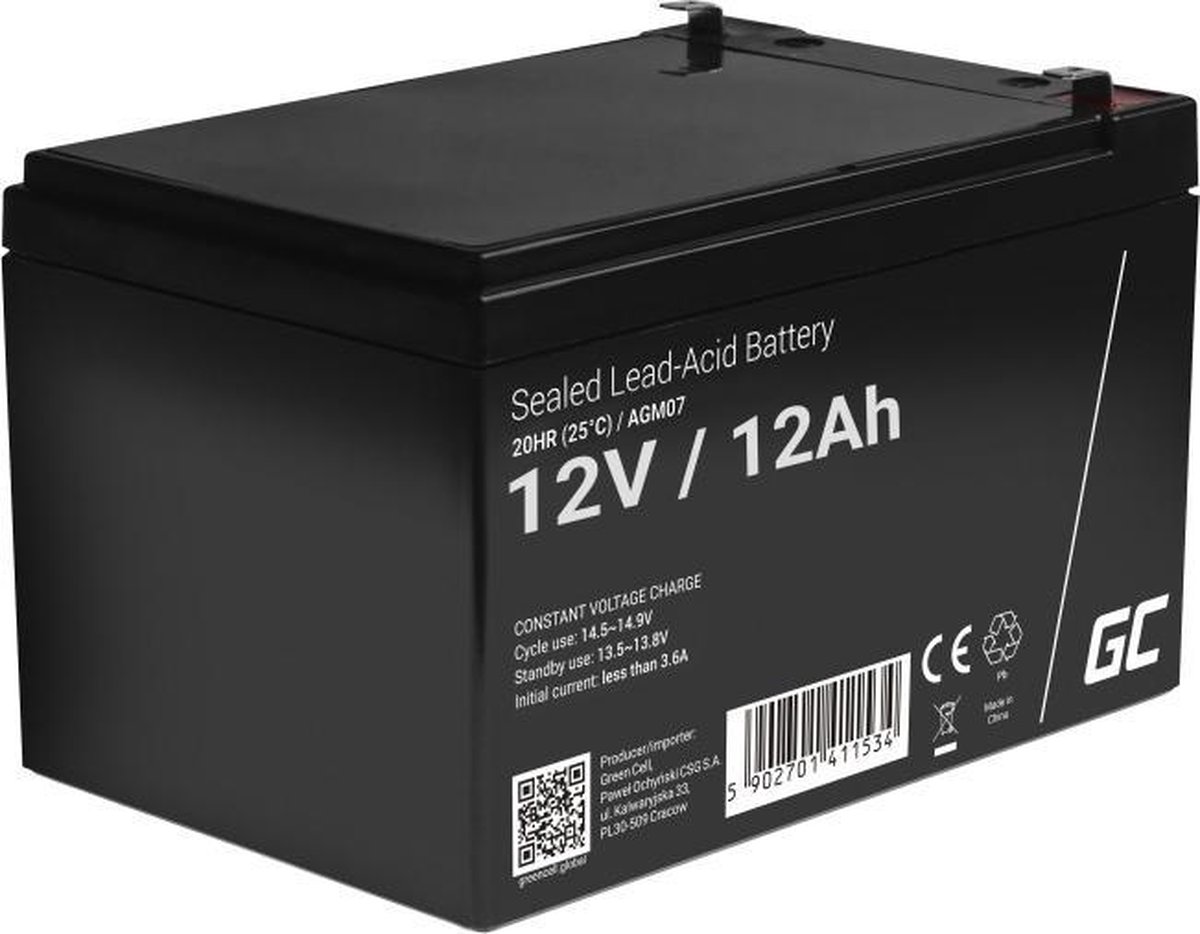 Green Cell Green Cell - USV-Akku - 1 x Batterie - Bleisäure AGM07 Batterie au plomb 12 V 12 Ah plomb (AGM) (l x H x P) 151 x 95 x 98 mm cosses plates 6,35 mm