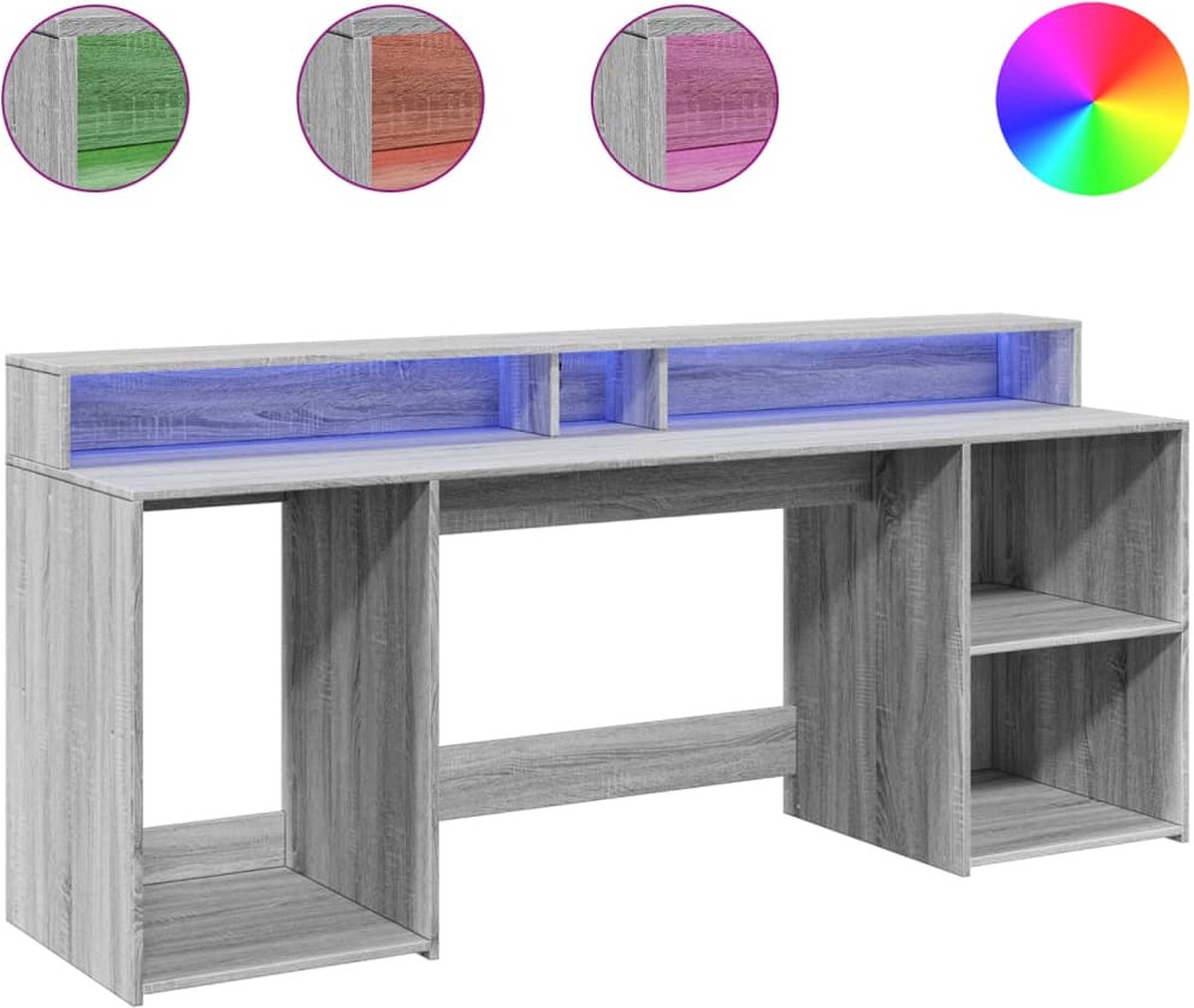 Vidaxl Schreibtisch mit LED-Beleuchtung, Sonoma-Eiche Grau, 200X55X91 Cm
