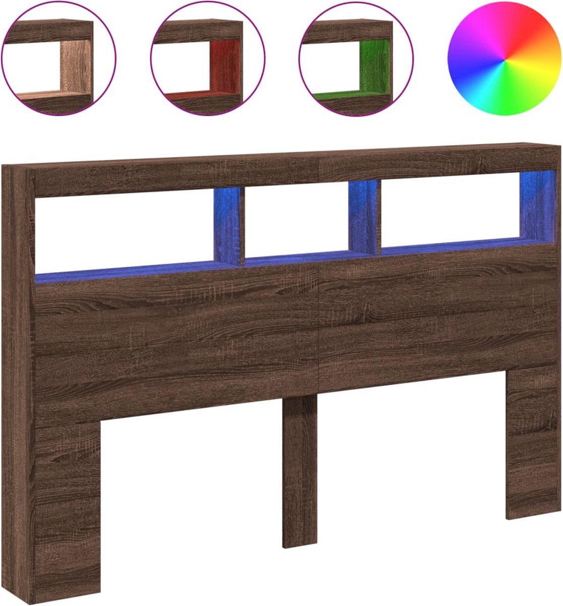 Vidaxl Kopfende Mit Regalen Und LED, Braun Eiche, 160X17X102 Cm