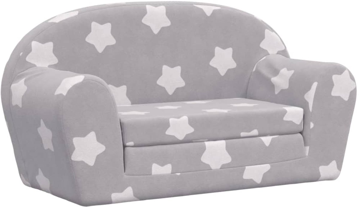 Vidaxl 2-Os. Sofa für Kinder, Ausklappbar, Grau mit Sternchen, Plüsch