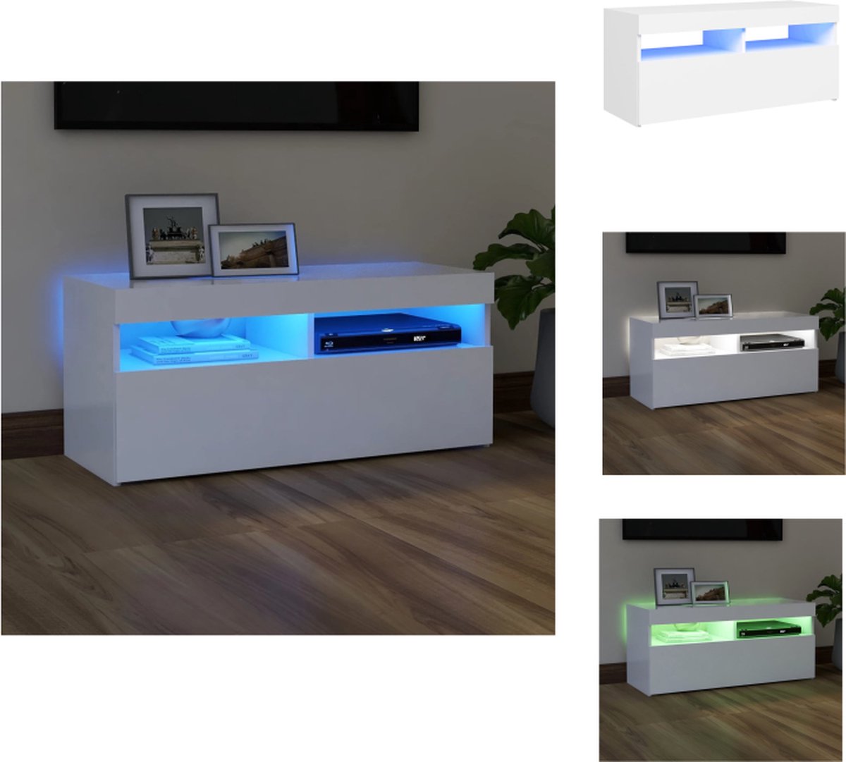 vidaXL TV-Schrank mit LED-Leuchten Weiß 90x35x40 cm anti-blitz weiße