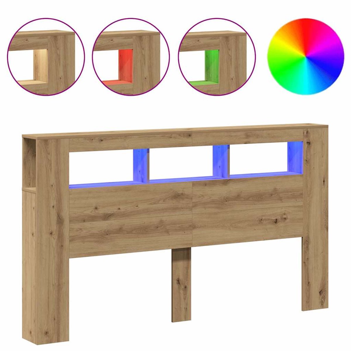 Vidaxl Bettkopfteil mit LED, Artisan-Eiche, 180X18,5X103,5 cm