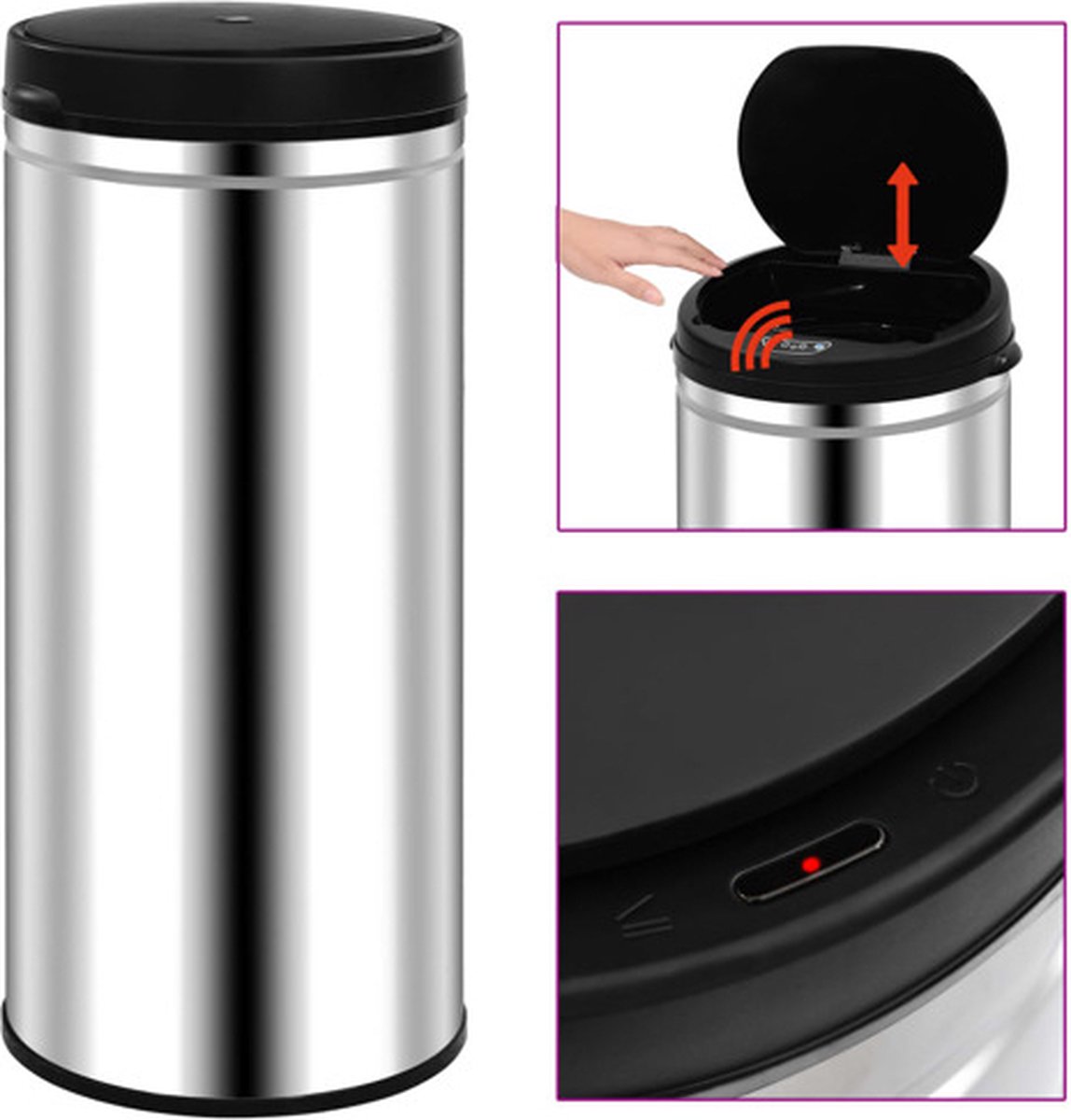 vidaXL Automatischer Sensor-Mülleimer 80 L Edelstahl silber