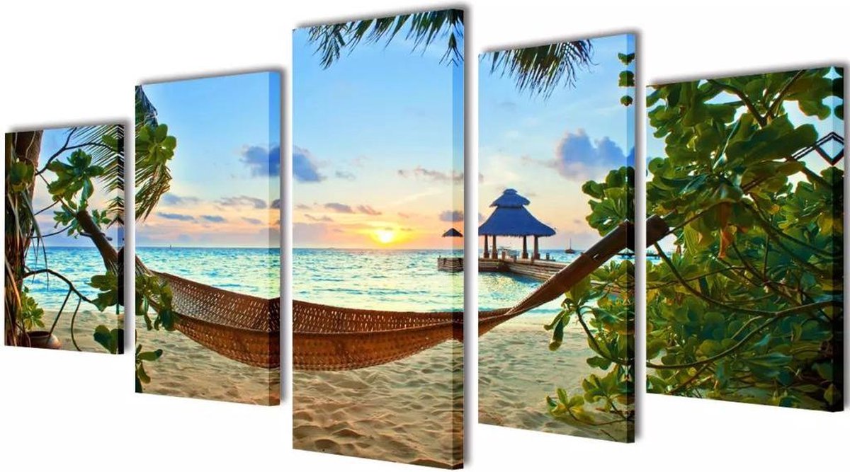 Leinwandbild-Set 100 x 50 cm Strand und Hängematte