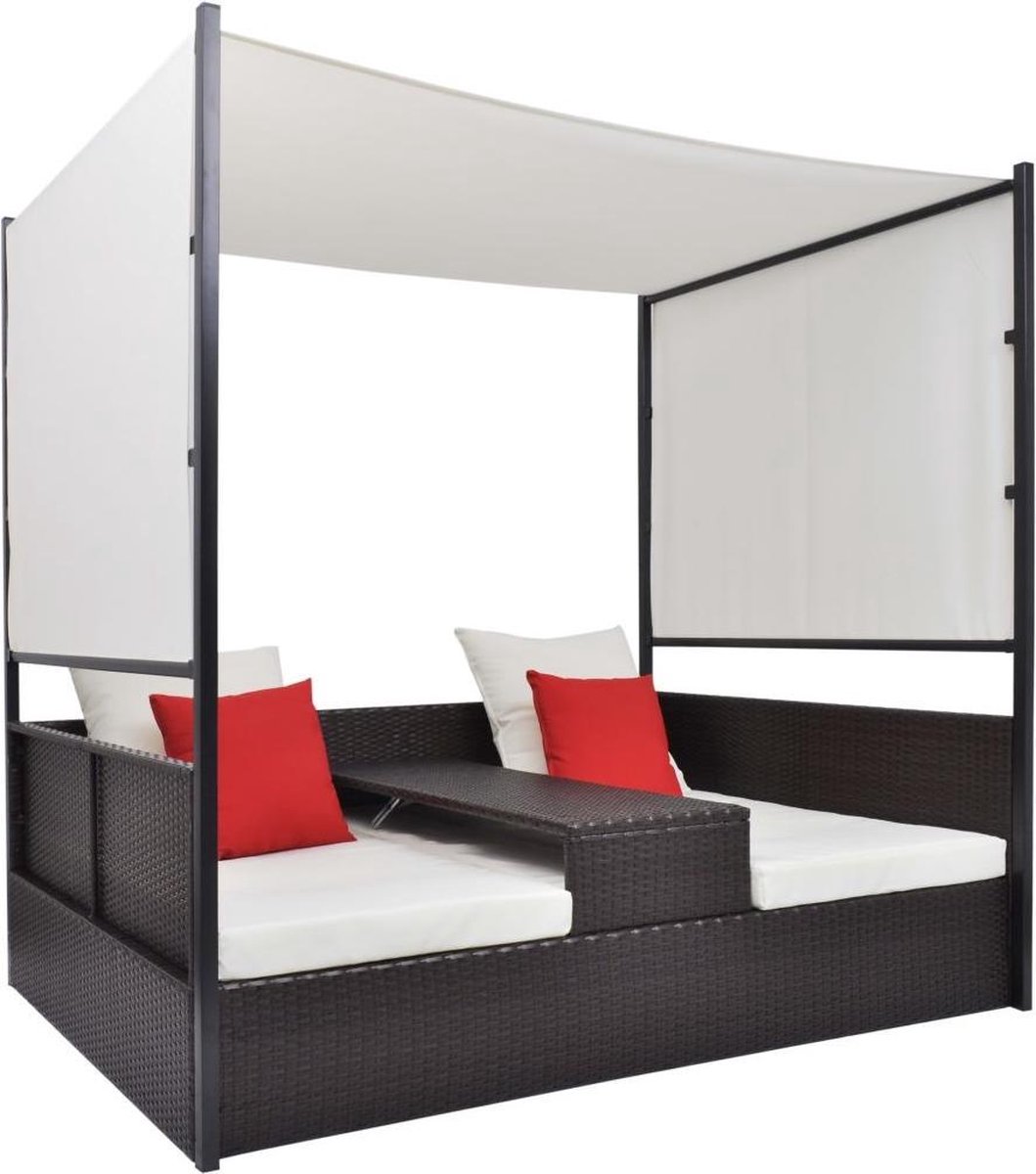 vidaXL Gartenbett mit Baldachin Braun 190×130 cm Poly Rattan braun