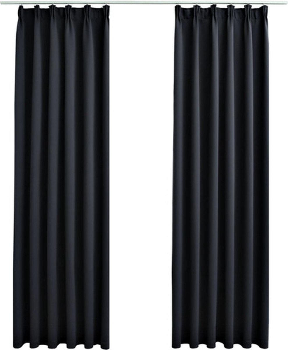 Vidaxl Verdunkelungsvorhänge mit Haken 2 Stück, Schwarz, 140x175 cm