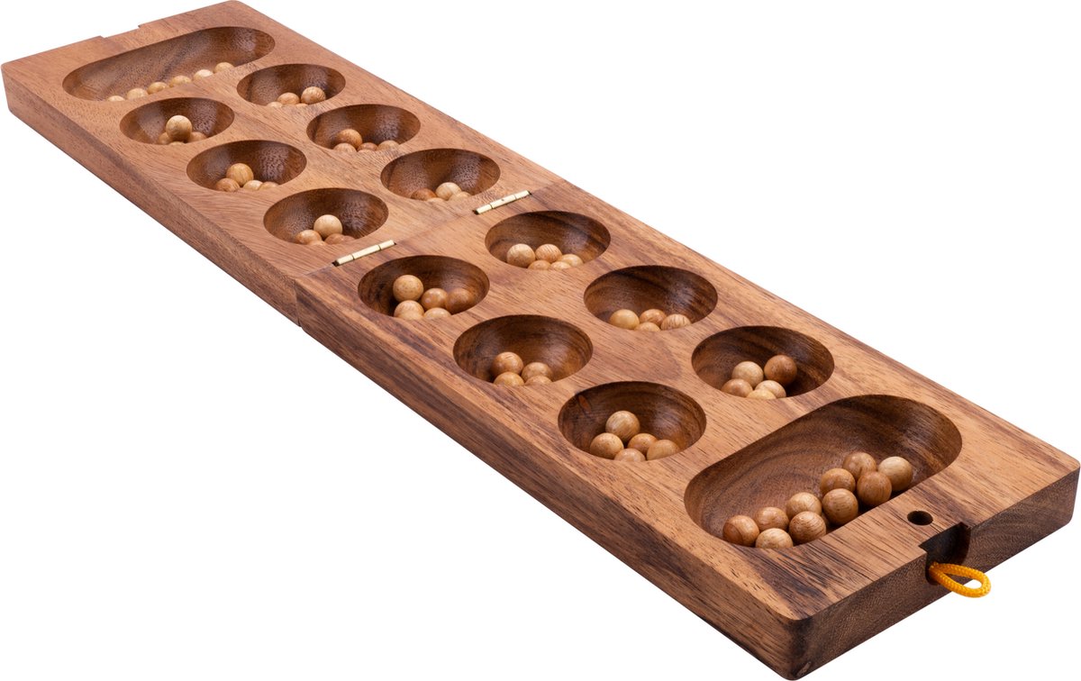 Brettspiel - ENGELHART - Awalé - Akazienholz - 2 Spieler - Ökologisch - 13,2 x 24,4 cm