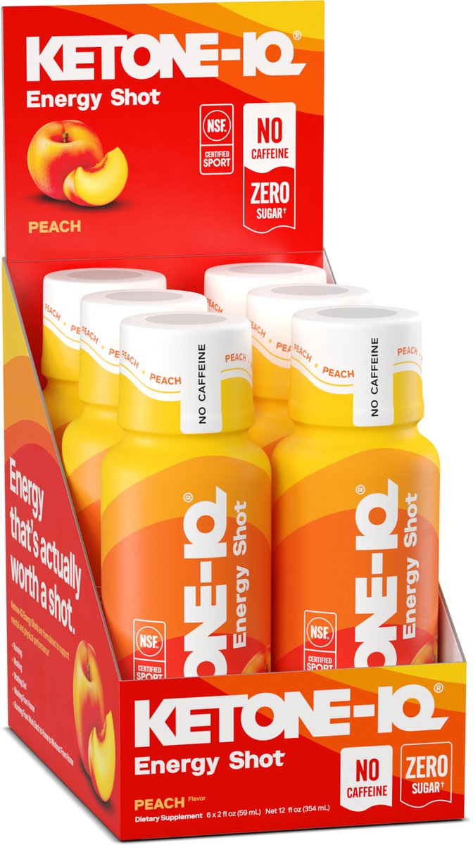 Energy Shot, Pfirsich, Koffeinfrei, 6 Flaschen, 2 fl oz (59 ml) Jeder