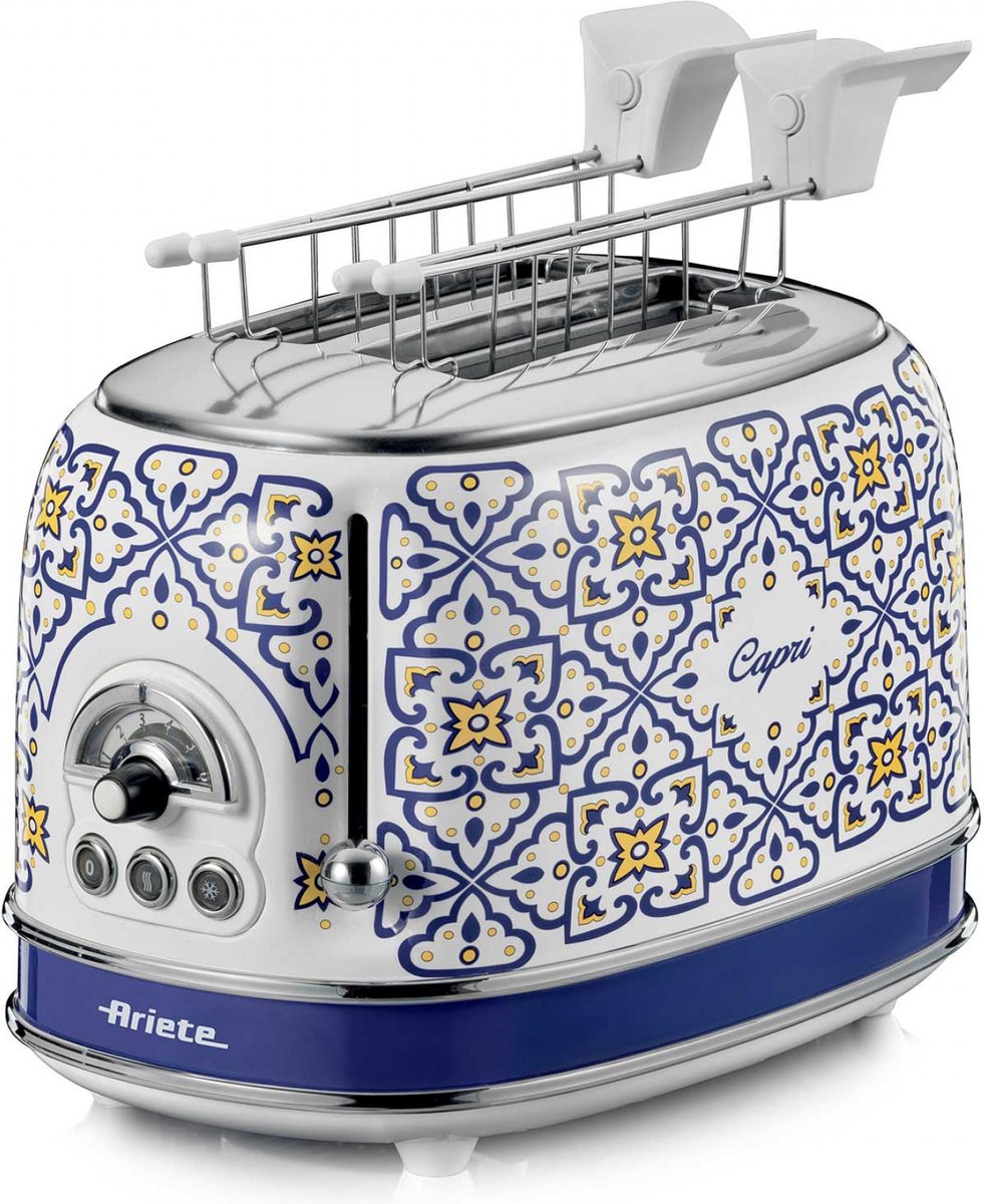 Ariete 155 Tostadora Capri, 810W, 2 rebanadas, 6 niveles de tostado, bandeja recogemigas, función defrost, expulsión automática