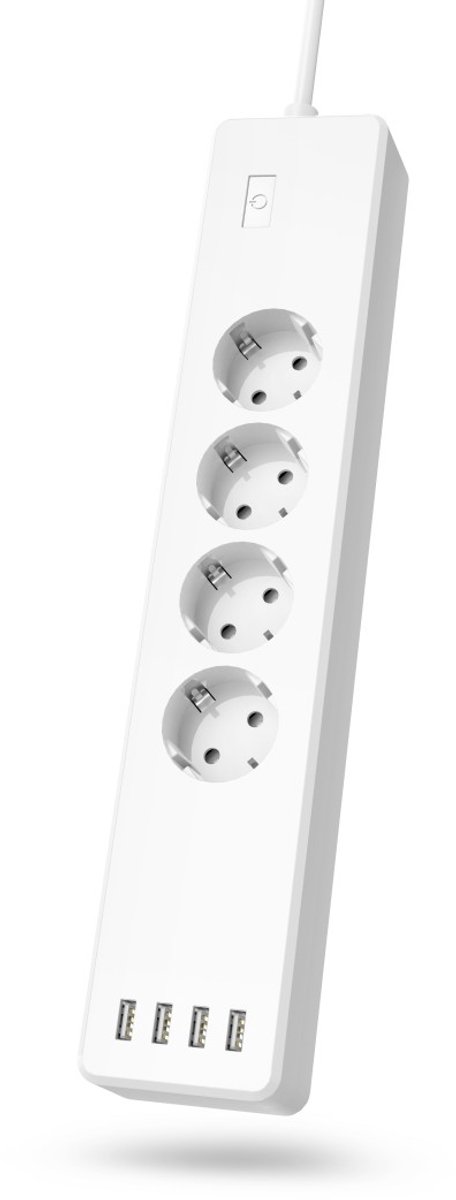 Hama | Regleta Inteligente WiFi con 4 enchufes y 4 USB (Enchufe múltiple sin hub/Gateway, con USB, 4 enchufes, con protección contra sobrecarga, Control por aplicación y Voz, 10 A), Color Blanco