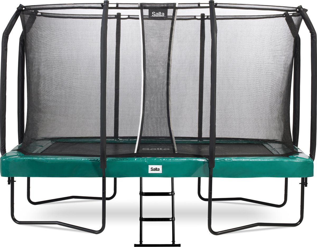 Salta First Class - Cama elástica con Red de Seguridad y Escalera - Rectangular - 366x214cm/427x244cm - Negro/Verde (366x214cm, Verde)