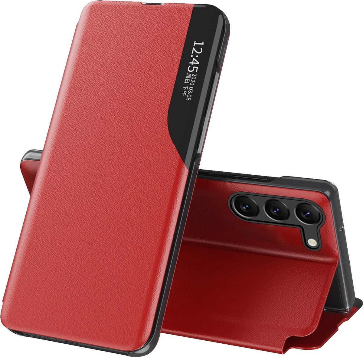 Hurtel Eco Leather View Case for Samsung Galaxy S23+ with a Flip Stand Red