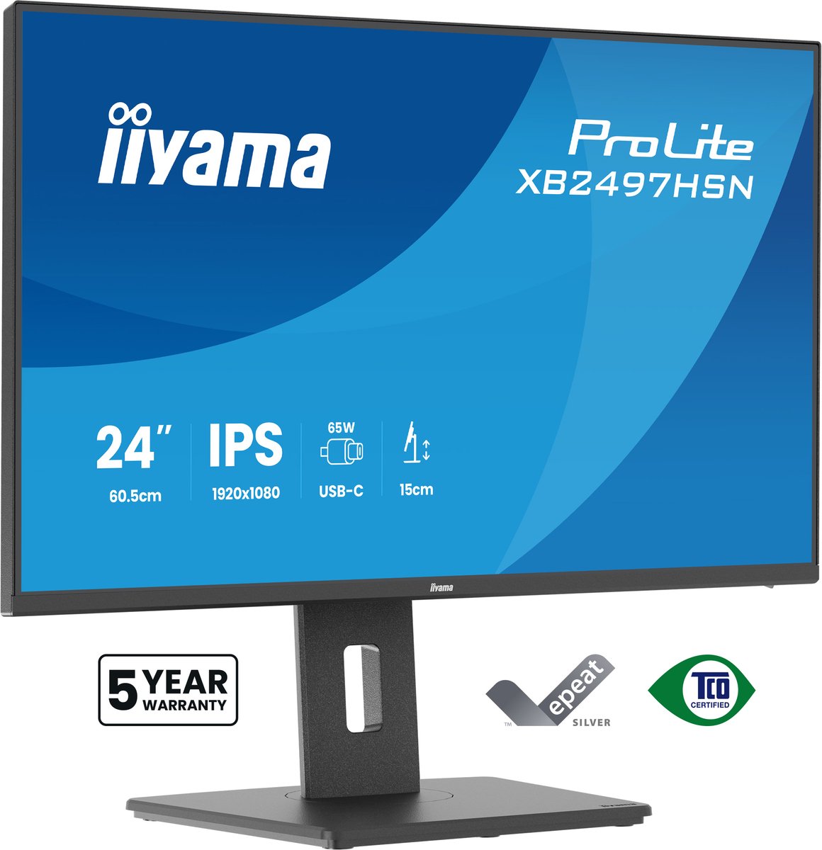 24" iiyama ProLite XB2497HSN - 1920x1080 (FHD) - 100Hz - IPS - 65W USB-C